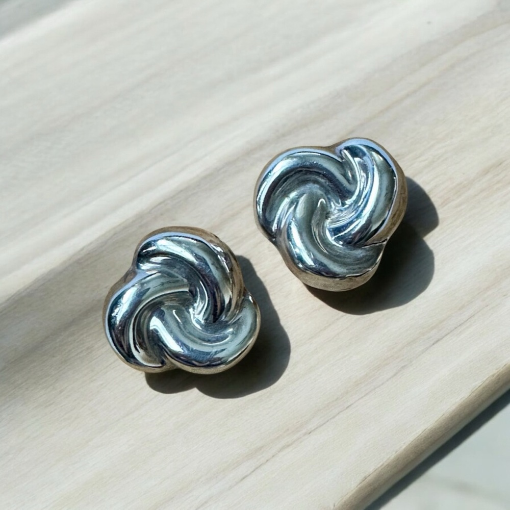 MEXICO 925 Sterling Silver - Vintage Shiny Twist Knot clip Earrings